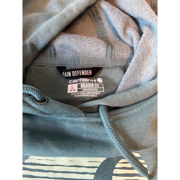 Carhartt Womens Large Green Relaxed Work Rain Defender‎ Outdoor Logo Hoodie - Picture 3 of 5